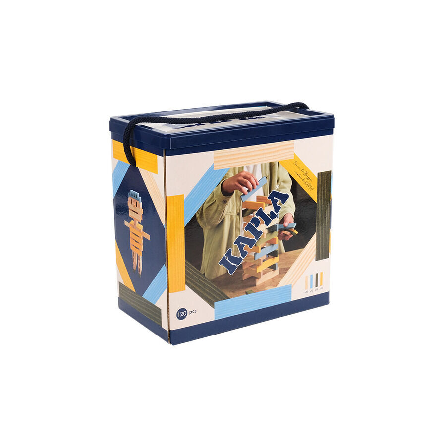Joc de construcci&oacute; Kapla caixa 120 llistons blaus, grocs i color fusta