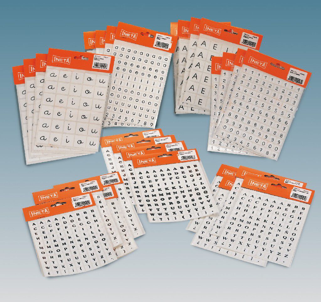 Gomets tem&aacute;ticos Vocales Min&uacute;sculas letra de palo