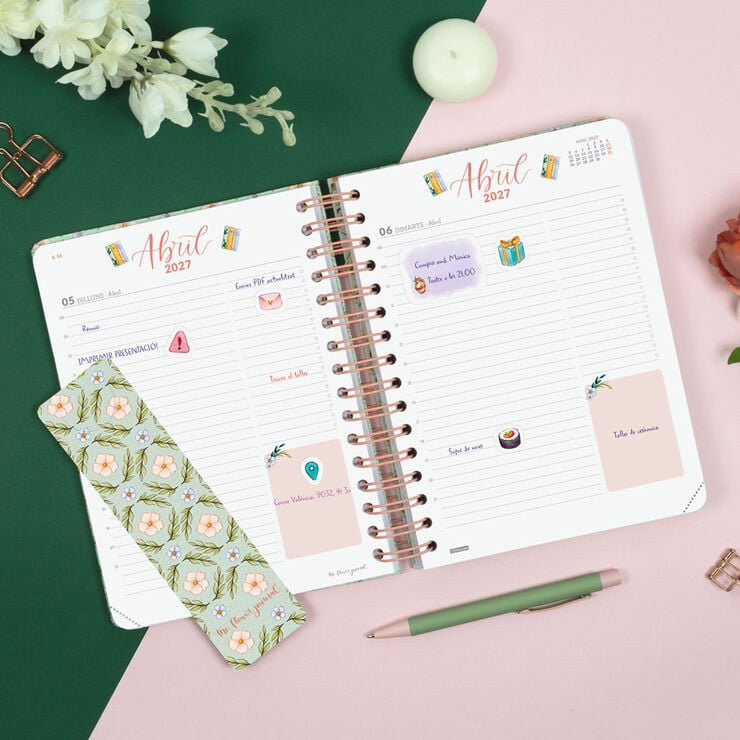 Agenda Finocam Flower Journal D&iacute;a P&aacute;gina 2027 Catal&aacute;n Verde