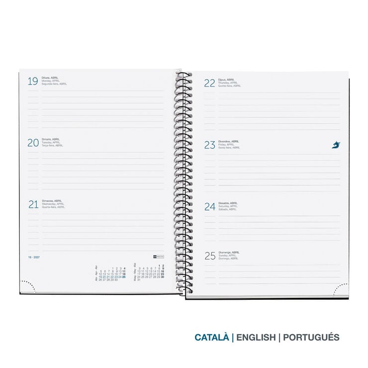 Agenda Miquelrius Especial Plus Setmana Vista Catal&agrave; Calm 2027 Aqua