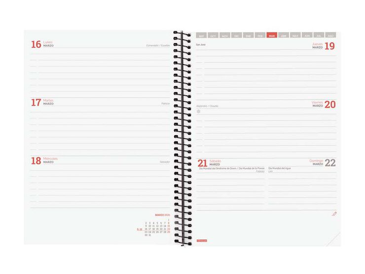 Agenda Finocam escolar espiral E10 sem/vista cas 2025-26 negro