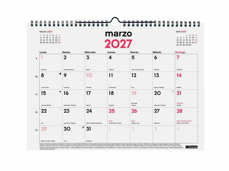 Calendario Pared Finocam 16M 34x24cm Castellano 2026-27