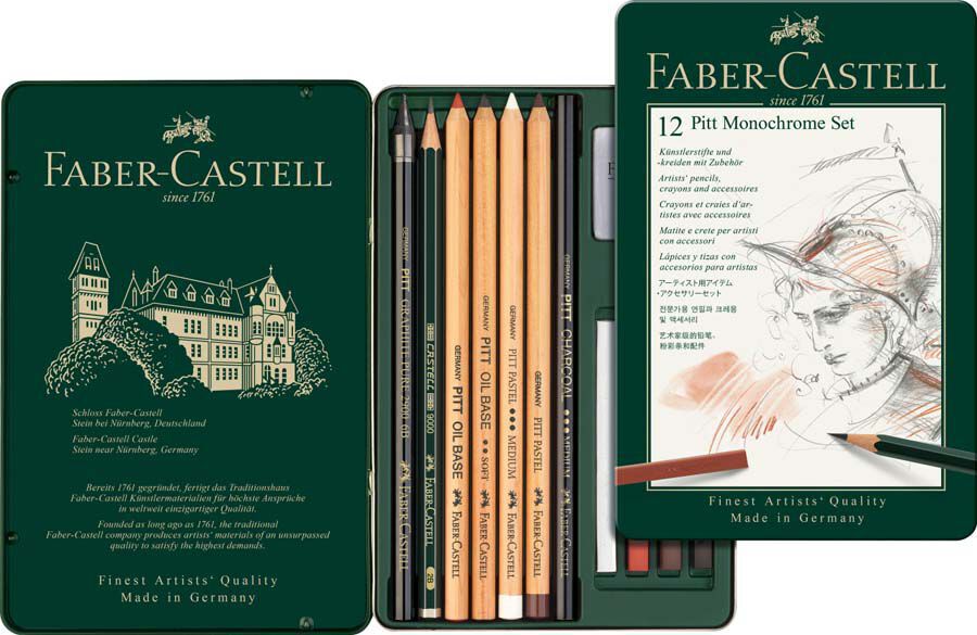 Carboncillo Faber-Castell Pitt Monochrome 12u estuche metal