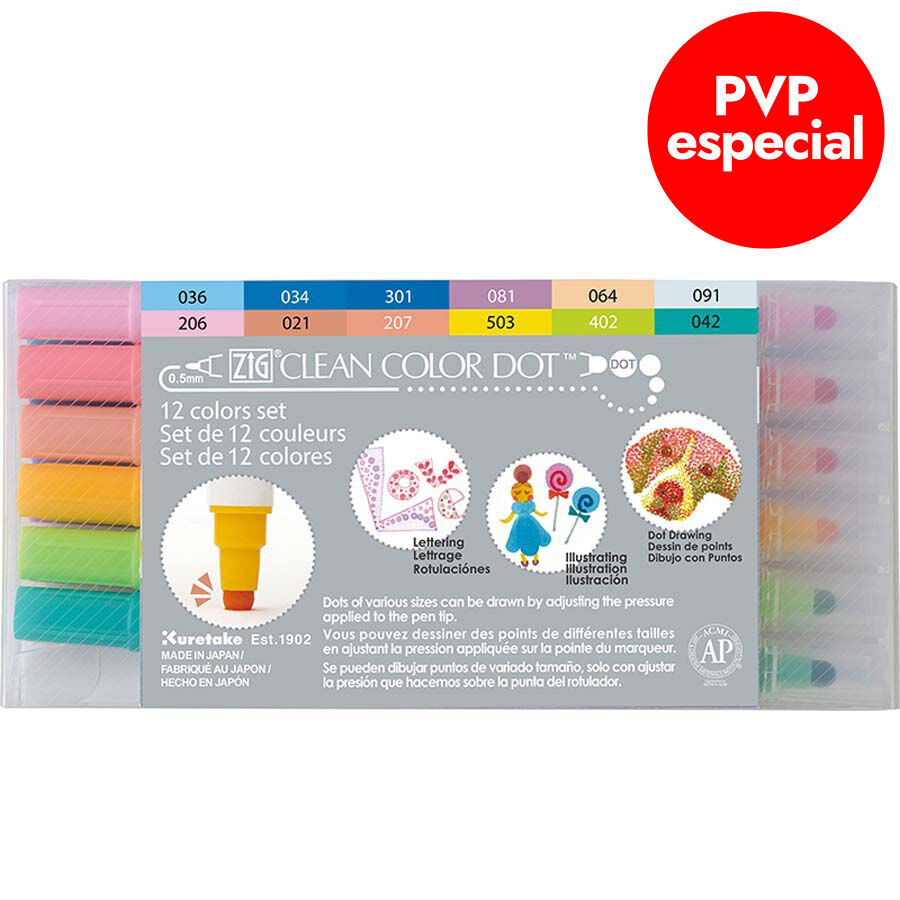 Rotuladores Zig Color Dot 0,5 12 colores