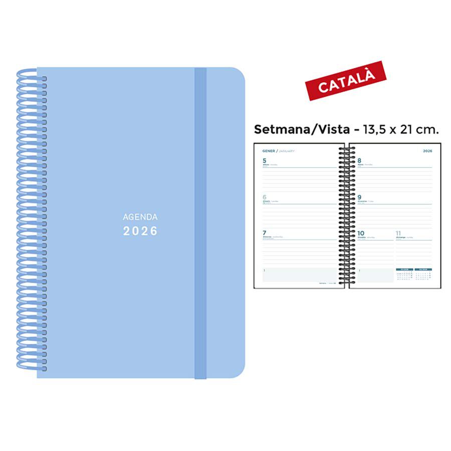 Agenda espiral Senfort 13x21 sem/vista catal&aacute;n 2026 Pastel azul
