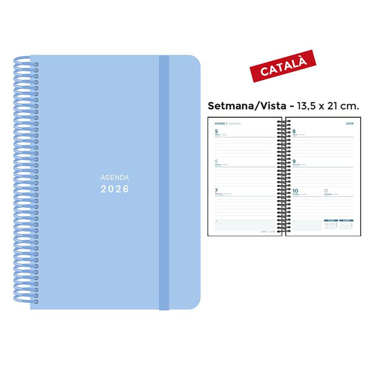 Agenda espiral Senfort 13x21 sem/vista catal&aacute;n 2026 Pastel azul