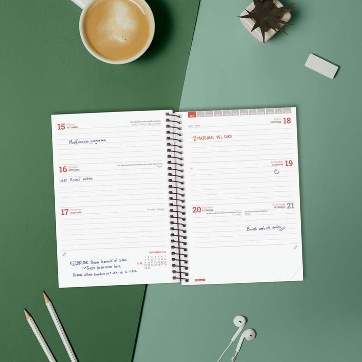 Agenda Finocam escolar espiral E8 sem/vista cat 2025-26 turquesa