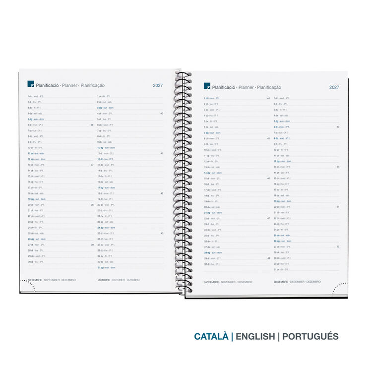 Agenda Miquelrius Espiral Plus Setmana Vista Catal&agrave; 2027 Calm Grafit