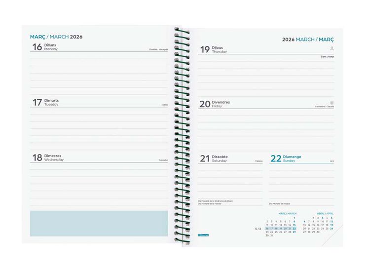 Agenda Finocam escolar Secundaria 1/4 sem/vista cat 2025-26 fiori