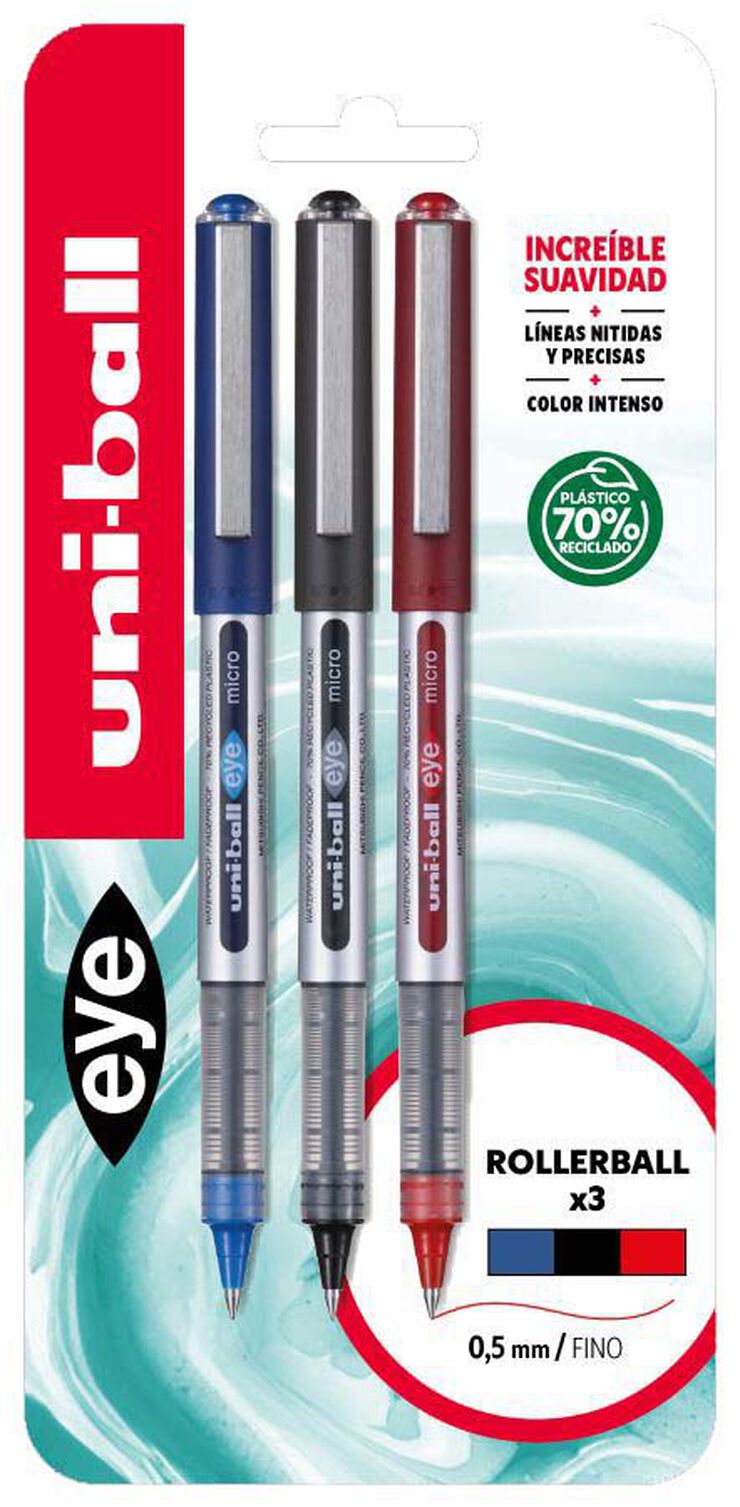 Bolígrafos Unii-Eye UB-150E 3 colores negro/azul/rojo