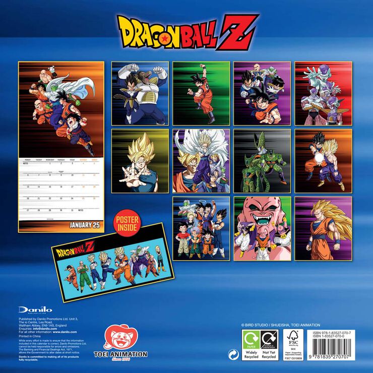 Calendario Pared 2025 30x30cm Dragon Ball Z