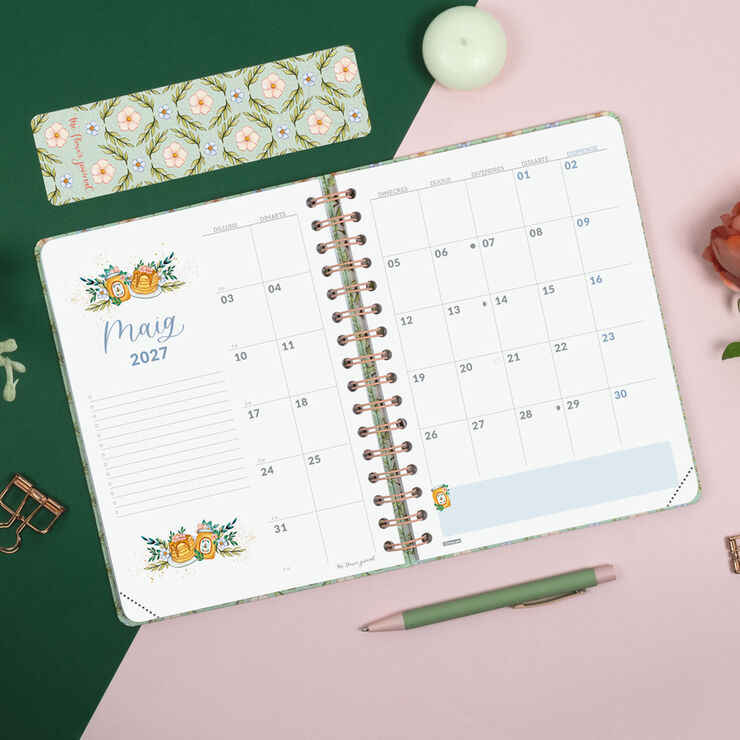 Agenda Finocam Flower Journal Semana Vista Horizontal 2027 Catal&aacute;n Verde