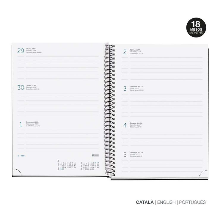 Agenda 18 mesos Miquelrius Plus setm/vista cat 2025-26 Dots
