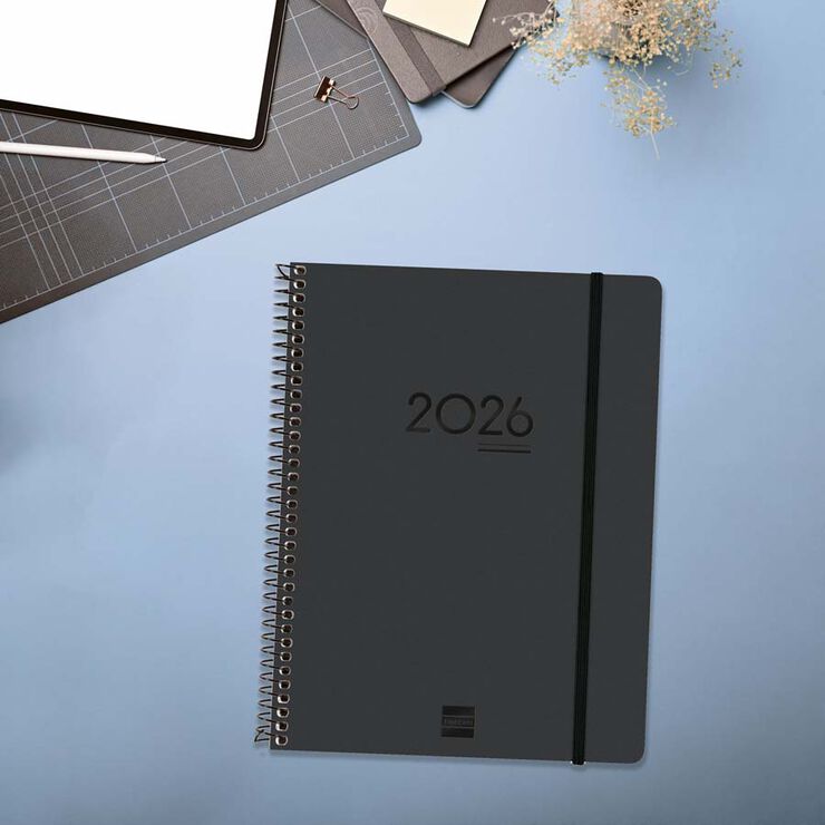 Agenda Finocam 16 meses Ikon E10 sem/vista vertical mult 2025-26 negro
