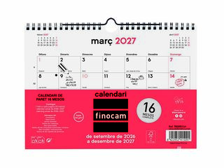 Calendario Pared Finocam 16M 21x15cm Catal&aacute;n 2026-27