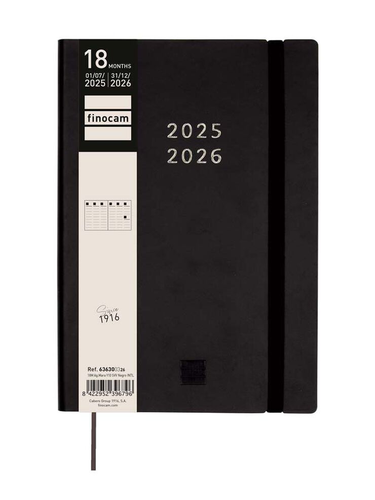 Agenda Finocam 18 meses Mara Y10 sem/vista vertical mult 2025-26 negro