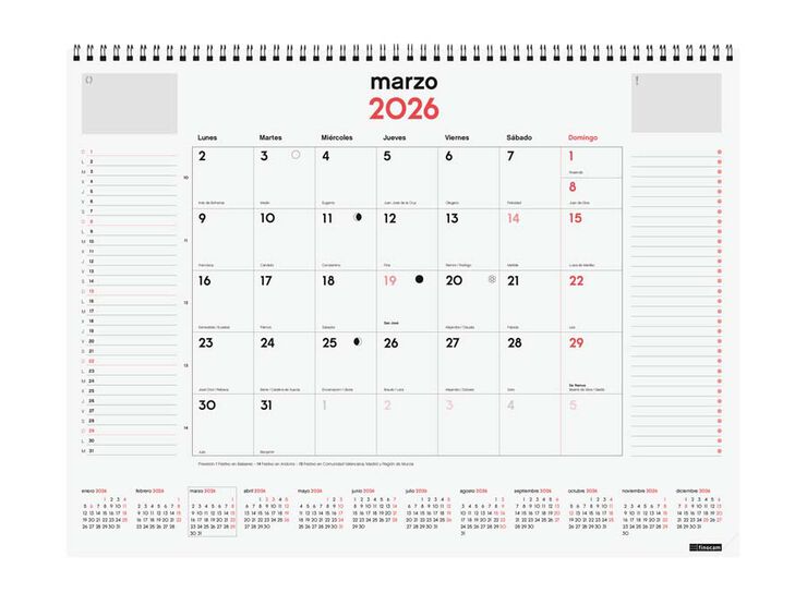 Vade espiral Finocam mes/vista 42x31 2026 castellano Vade espiral Finocam mes/vista 42x31 2026 castellano