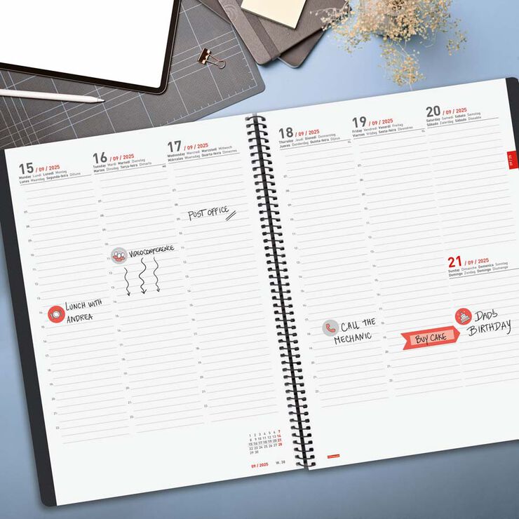 Agenda Finocam 16 meses Ikon E40 sem/vista vertical mult 2025-26 negro