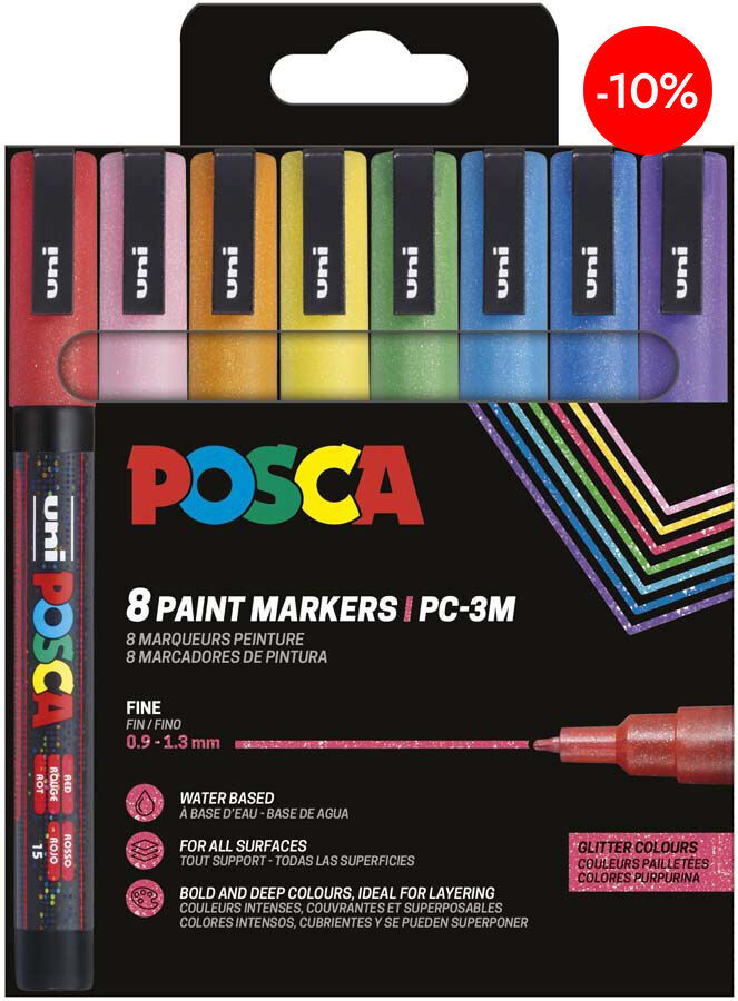 Retoladors Posca PC-3M 0,9-1,3mm Purpurina 8 colors