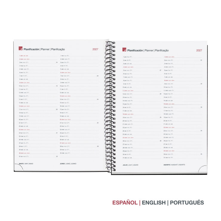 Agenda Miquelrius Espiral Plus Semana Vista Multiling&uuml;e 2027 Gris