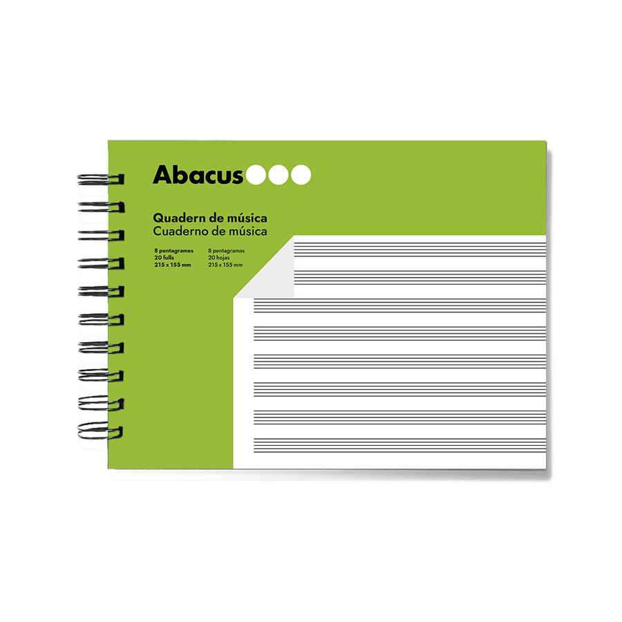 Cuaderno M&uacute;sica 8 pentagramas Abacus A5 20 hojas