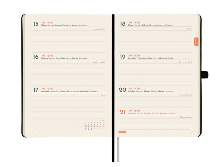 Agenda Finocam Textura Semana Vista Horizontal 2027 Catal&aacute;n Negro