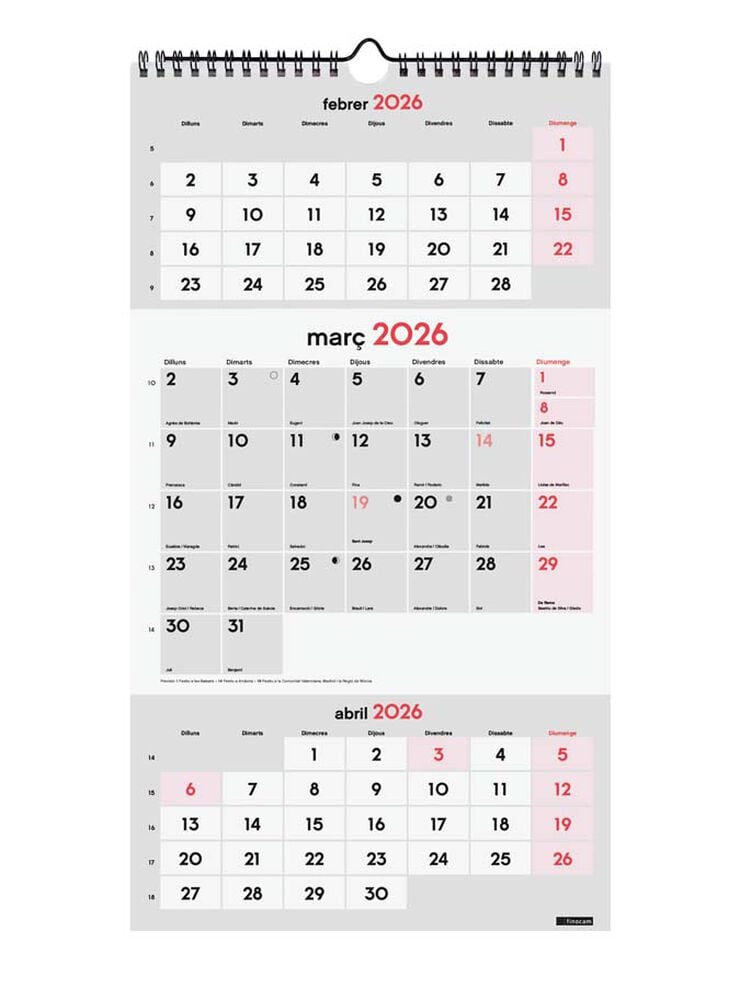 Calendario pared Finocam Escribir 3M/V 2026 catalán
