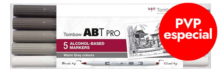 Retolador Tombow Abt Pro Dula Brush grisos c&agrave;lids 5 colors