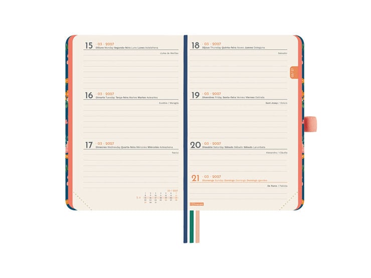 Agenda Finocam Design Semana Vista Horizontal 2027 Catal&aacute;n Flora