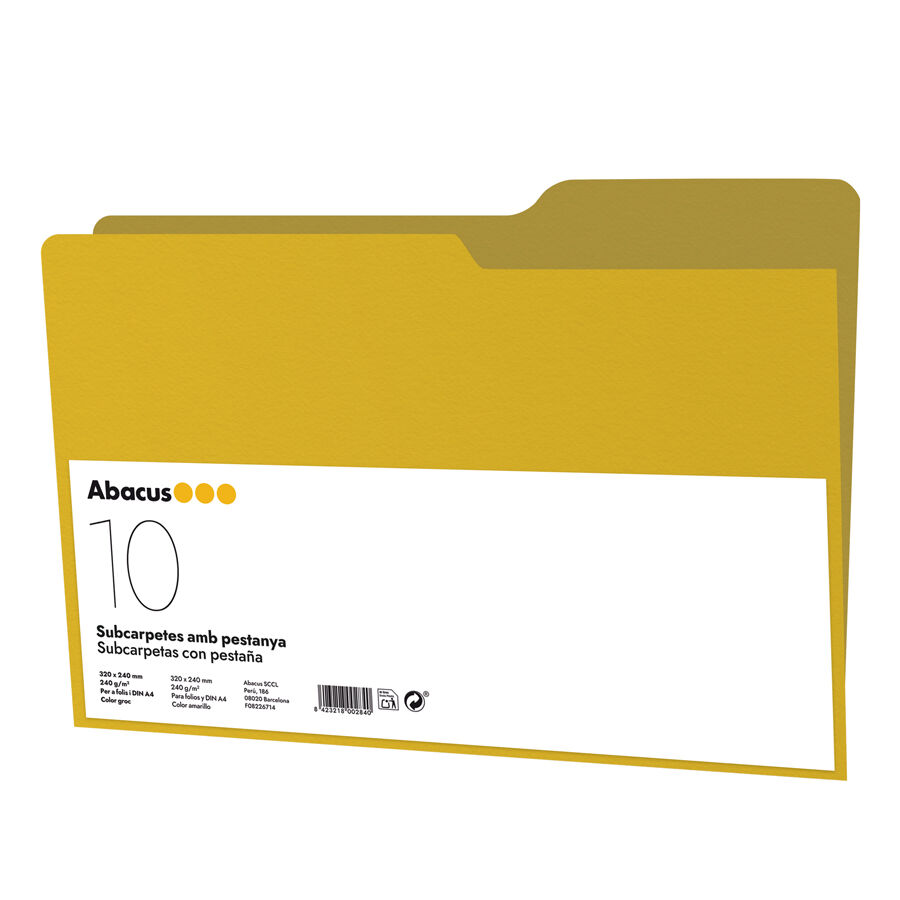 Subcarpeta Abacus A4 con pesta&ntilde;a 240g amarillo 10u