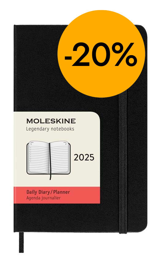 Agenda Moleskine 12m d&iacute;a/p&aacute;g 2025 Pocket negro