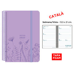 Agenda Espiral Finocam 13,5x21 cm Catal&aacute;n Semana Vista 2027 Foam Lila