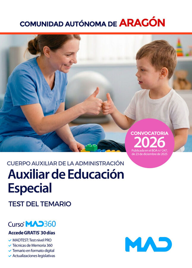 Cuerpo Auxiliar de la Administraci&oacute;n de la Comunidad Aut&oacute;noma de Arag&oacute;n, Escala de Auxiliares Facultativos, Auxiliares de Educaci&oacute;n Especial. Test de