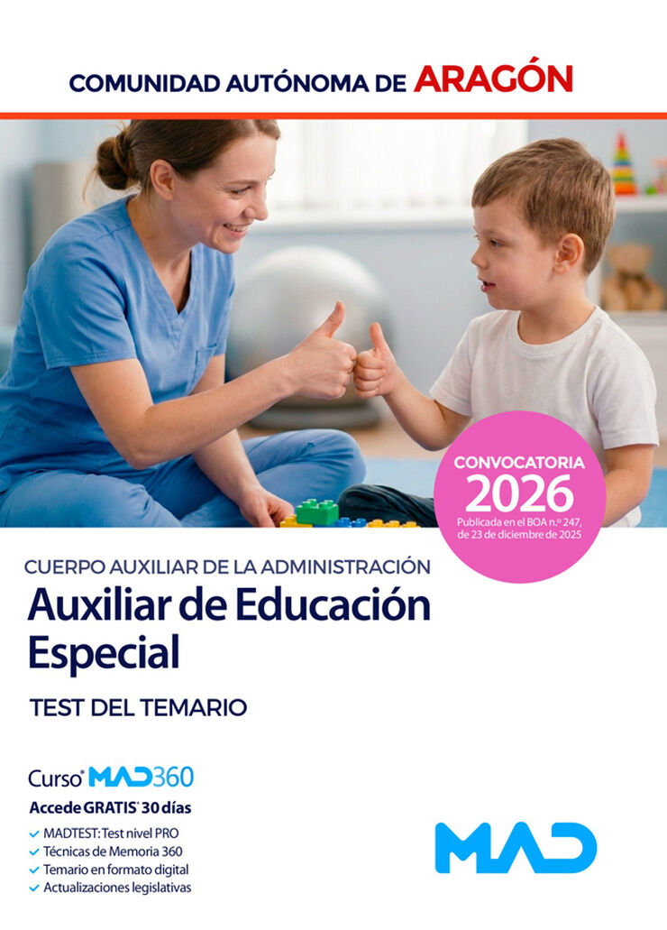 Cuerpo Auxiliar de la Administraci&oacute;n de la Comunidad Aut&oacute;noma de Arag&oacute;n, Escala de Auxiliares Facultativos, Auxiliares de Educaci&oacute;n Especial. Test de