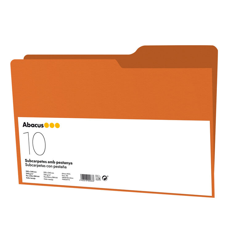 Subcarpeta Abacus A4 con pestaña 240g naranja 10u