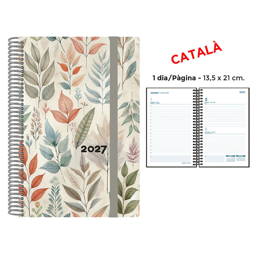 Agenda Espiral Finocam 13,5x21 cm Catal&aacute;n D&iacute;a P&aacute;gina 2027 Hojas Color