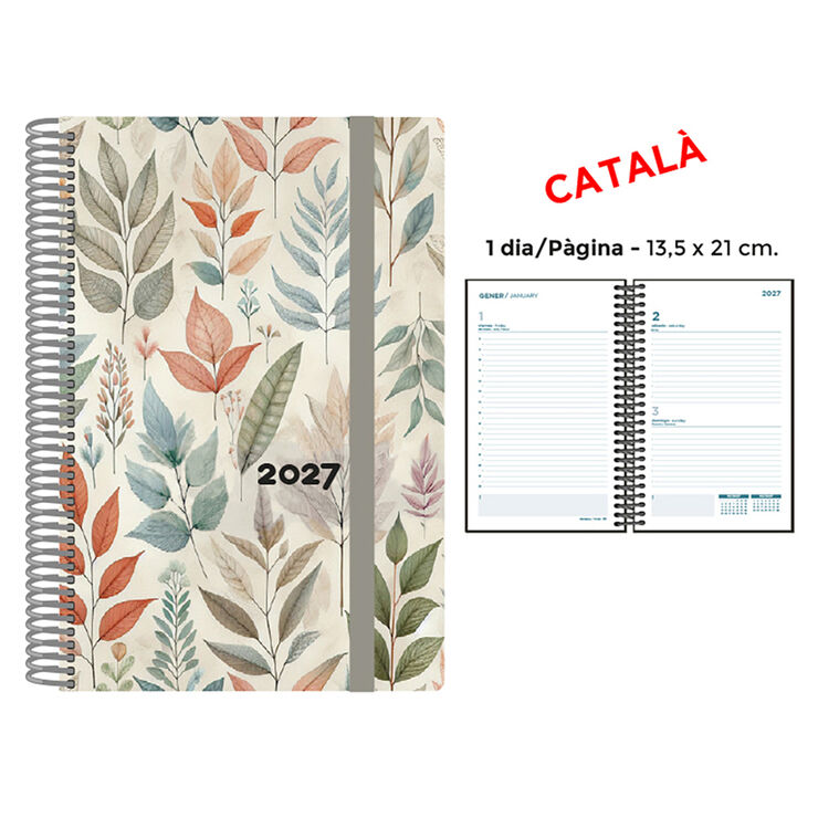Agenda Espiral Finocam 13,5x21 cm Catal&aacute;n D&iacute;a P&aacute;gina 2027 Hojas Color