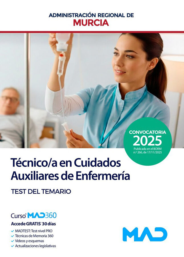 Cuerpo de T&eacute;cnicos Auxiliares, opci&oacute;n Cuidados Auxiliares de Enfermer&iacute;a de la Administraci&oacute;n Regional de Murcia. Test del temario