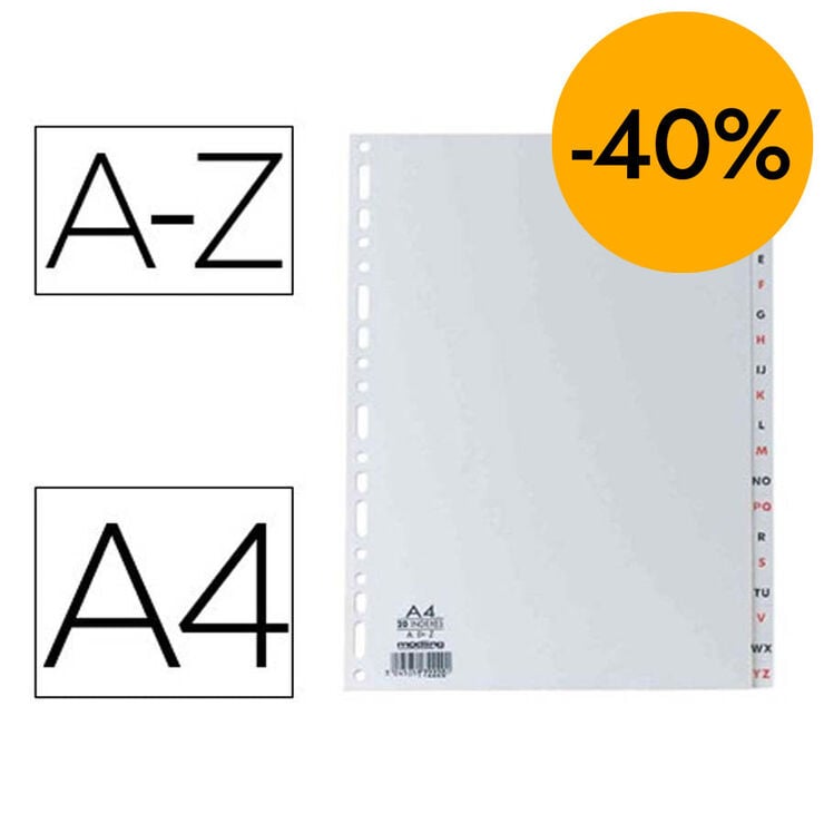 Separador alfab&egrave;tic Elba A4 gris