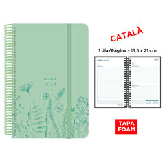 Agenda Espiral Finocam 13,5x21 cm Catal&agrave; Dia P&agrave;gina 2027 Foam Verd