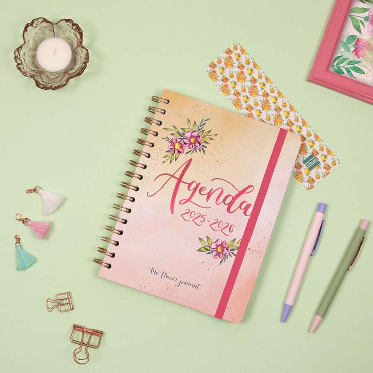 Agenda Finocam escolar The Flower Journal E10 setm/vista cas 2025-26 rosa