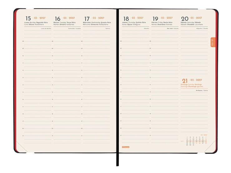 Agenda Finocam Flex Llisa Semana Vista Vertical 2027 Castellano Rojo