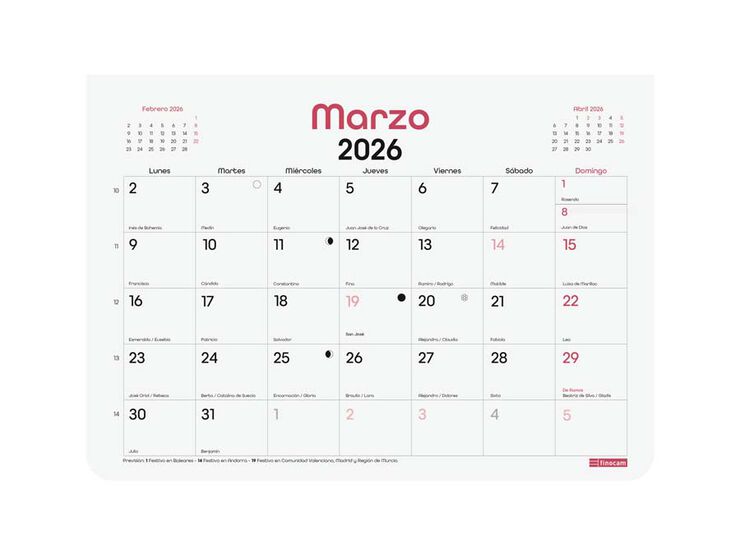 Calendario bloc imán Finocam Chic Escribir S 2026 castellano blanco