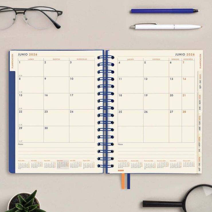 Agenda Finocam 16 meses Tempus 1/4 sem/vista vertical cas 2025-26 azul