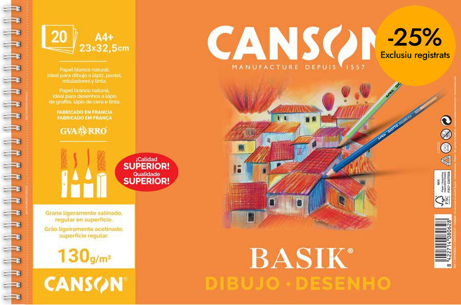 Bloc dibujo Canson Basik A4+ liso 20 hojas