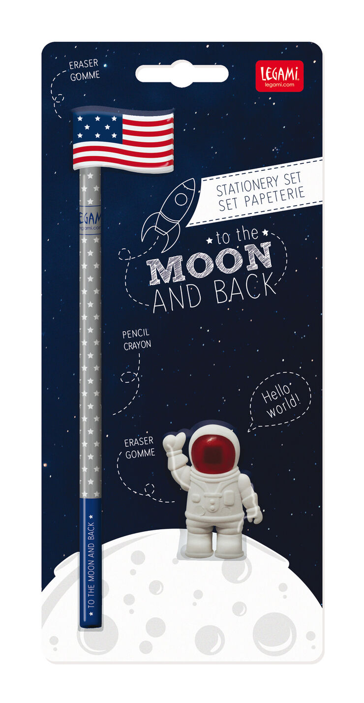 Set To The Moon Legami (1 l&aacute;piz + 2 gomas)