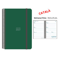 Agenda Espiral Finocam 13,5x21 cm Catal&aacute;n Semana Vista 2027 Verde Oscuro