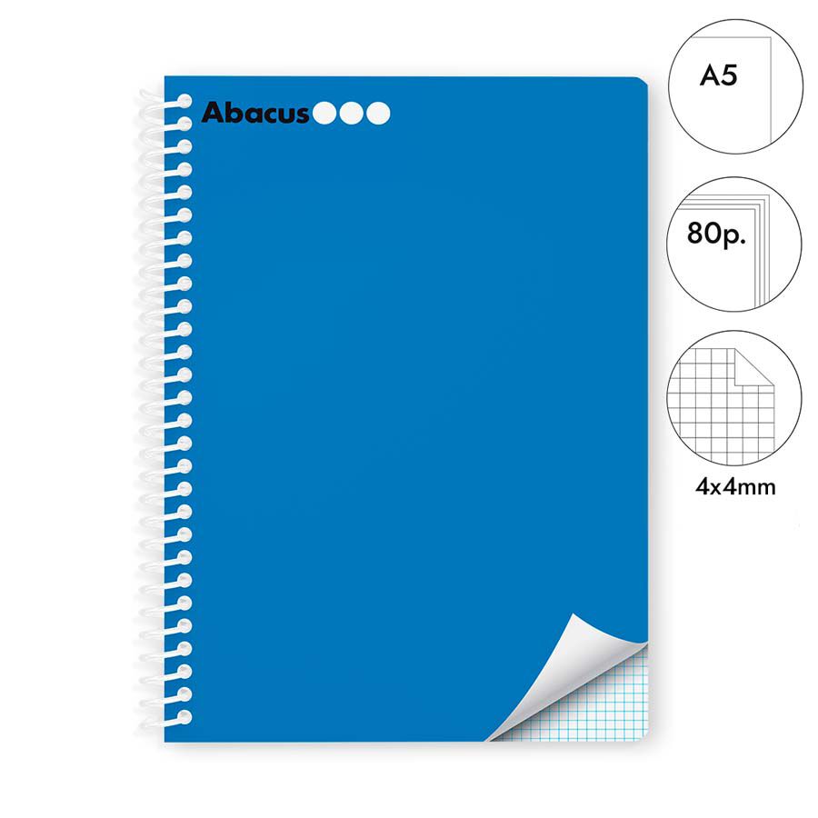 Llibreta espiral Abacus A5 80 fulls 4x4mm blau