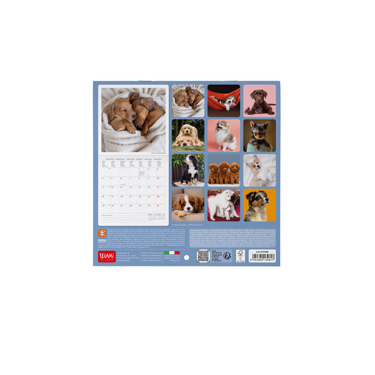 Calendario Legami 18x18 Pared Puppies Multiling&uuml;e 2027