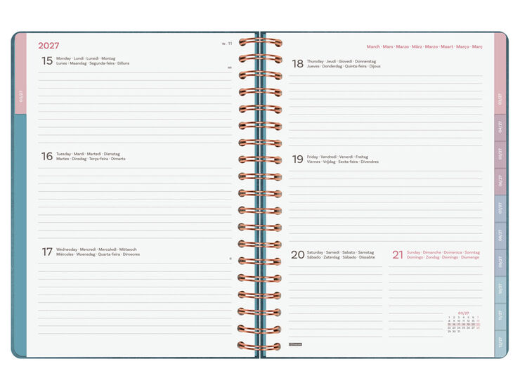 Agenda Finocam Optimal Semana Vista Horizontal 2027 Multiling&uuml;e Azul
